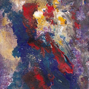 Abstract dark blue, red, yellow, white and purple mishmash