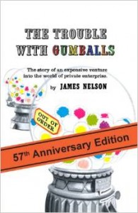 White book cover with line drawing of a row of gumball machines and colorful balls inside