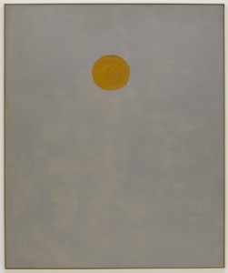 Yellow circle on a pale white background