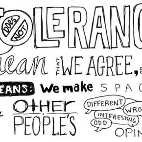 Artwork saying that tolerance doesn't mean agreeing but making space for others' opinions