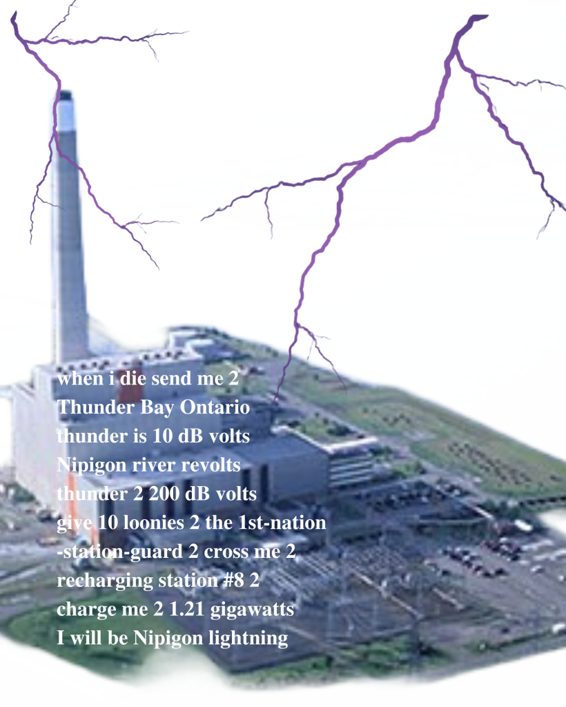 Image of a nuclear power plant with lightning striking it, questions overlaid in white text
