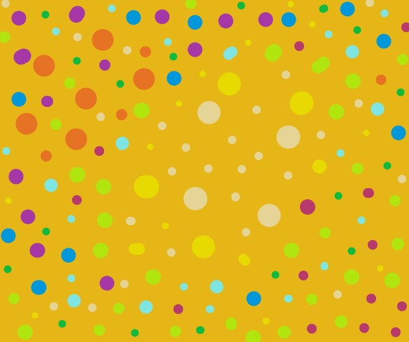 Orange, purple, yellow, blue and green dots, not overlapping and on an orange background. 