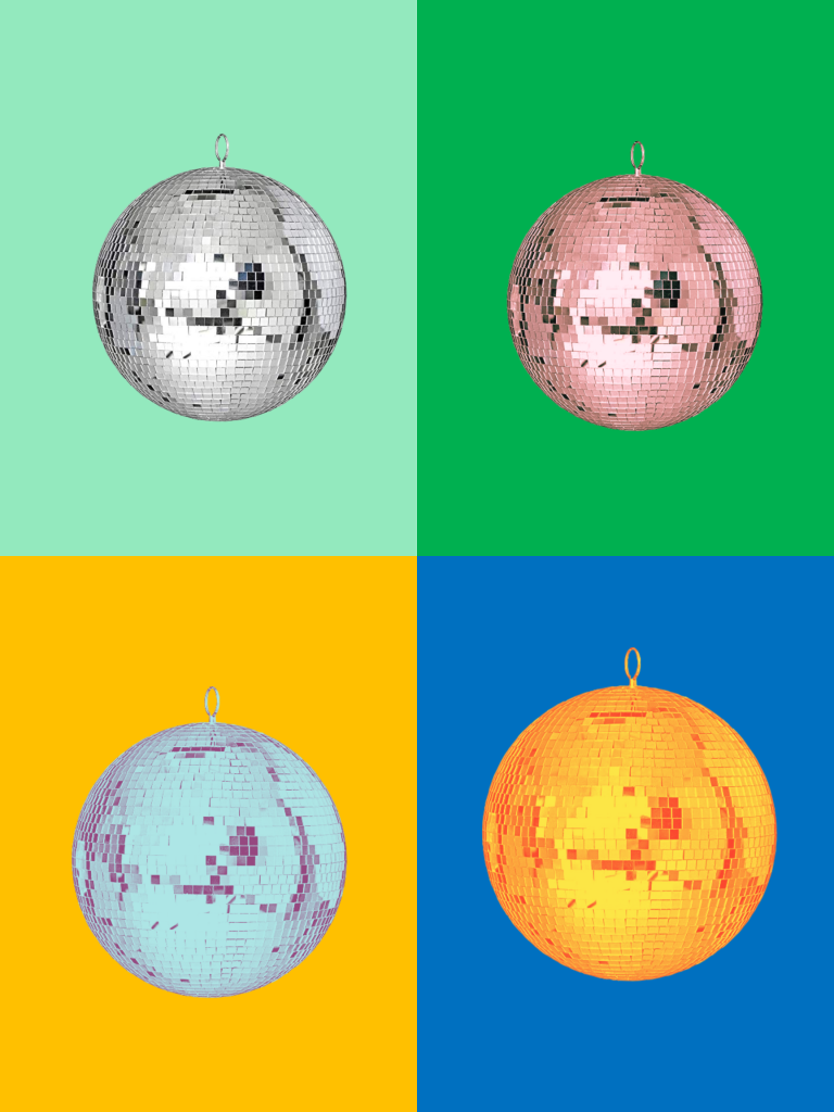 Each of the previous disco ball images arranged in quadrants 