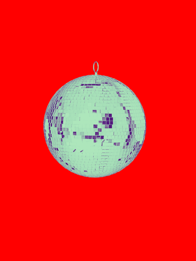 Light toothpaste green disco ball on a bright red background