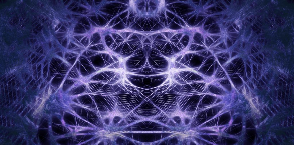 Abstract purple matter, like neurons, connected to each other. 