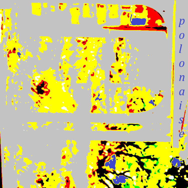 Yellow and gray scene, blue text reads "Polonaise" from up to down.