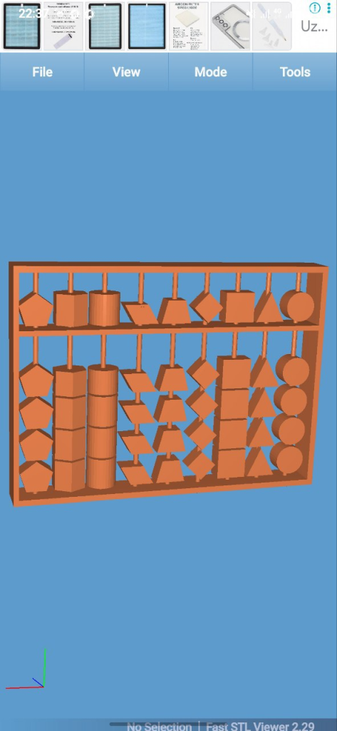 Wooden geoment device with movable shapes. 