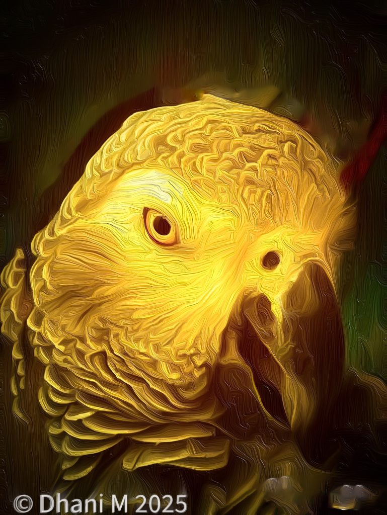 Closeup of a yellow head of an eagle. 