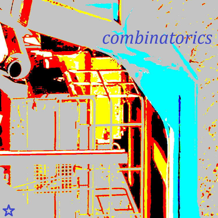 Black, white, red and yellow structure with a light purple background.